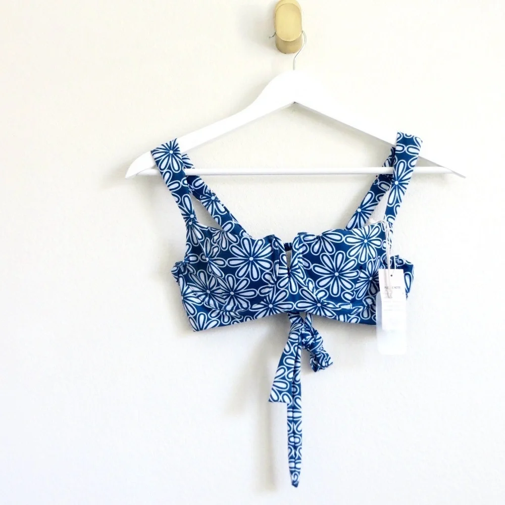 NEW! Kenny Flowers The Todos Santos V Underwire Bikini Top Floral Blue SZ S